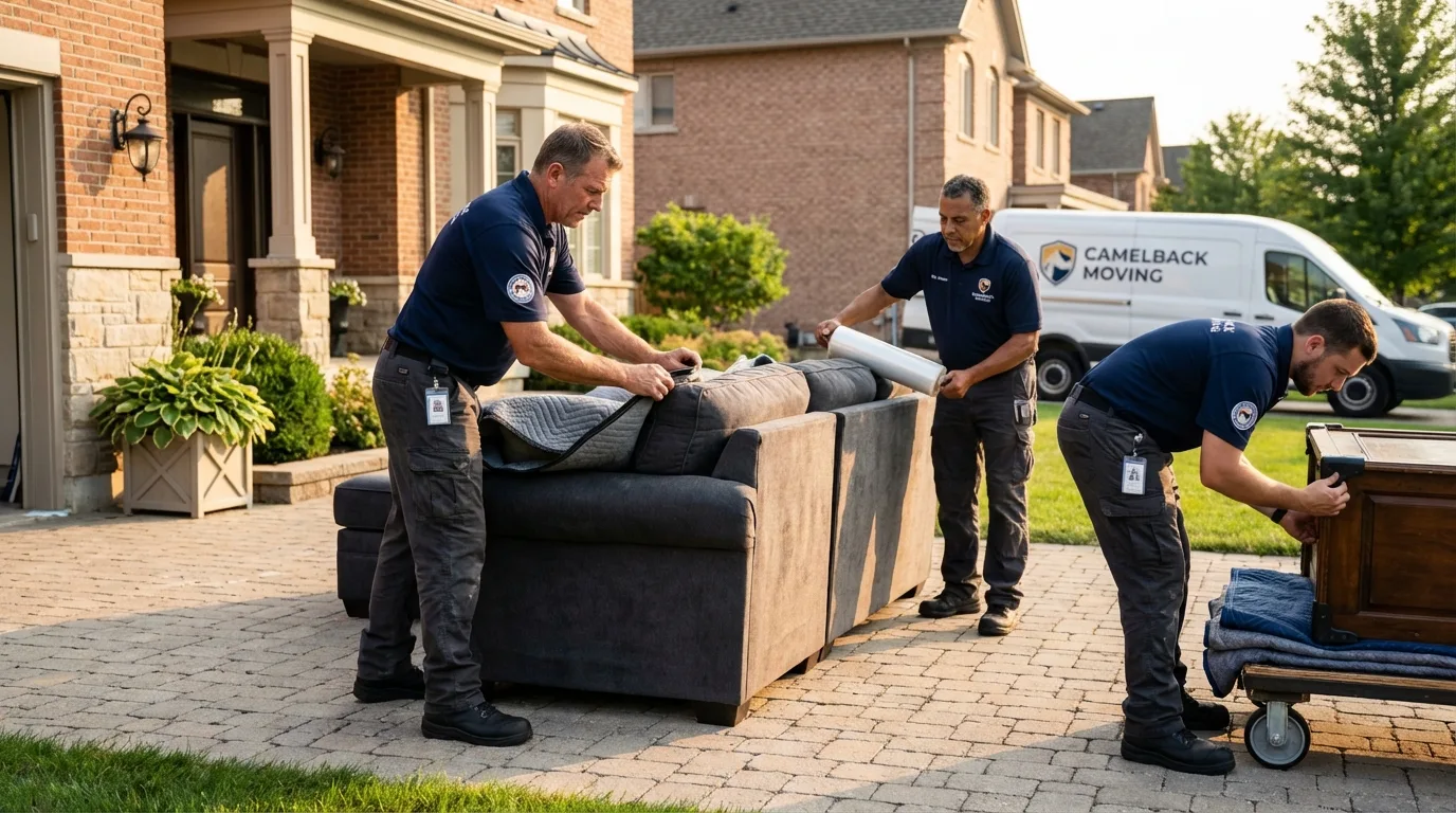 Large estate moving crew wrapping furniture in Cornelius, NC