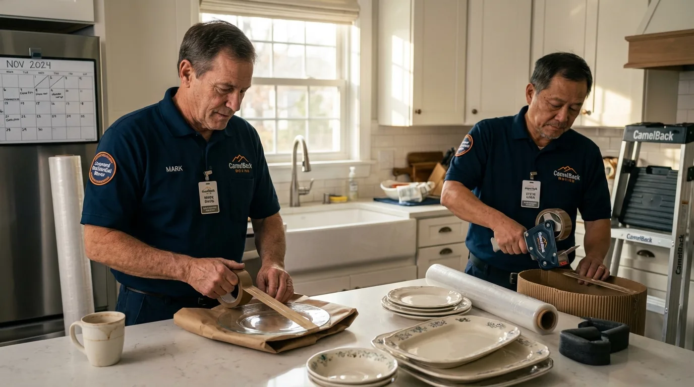 Professional crew packing kitchen dishware in Cornelius, NC